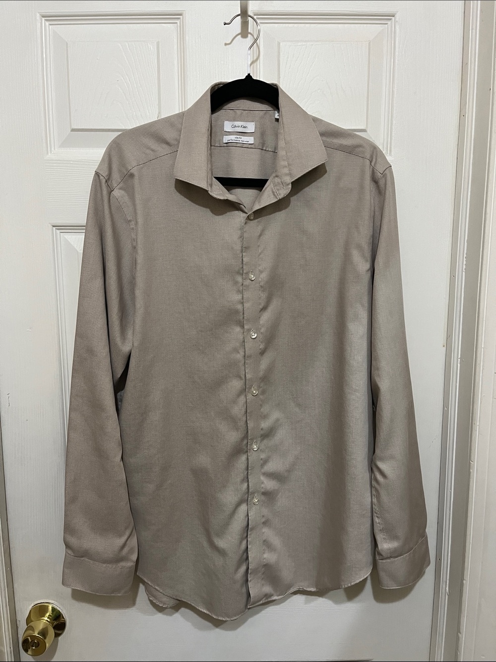 Calvin Klein Neutral Taupe Button-Up Dress Shirt